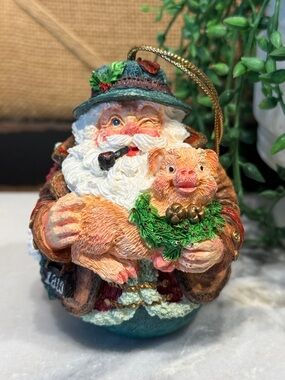 Vintage 90s Santa Holding Pig Ornament